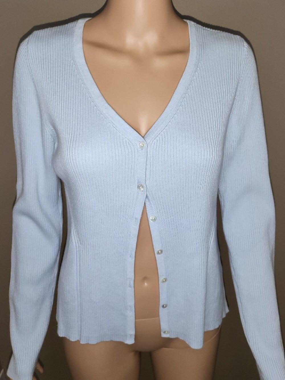 Caslon Light Blue Ribbed Button Front Cardigan Sweater Women's Large